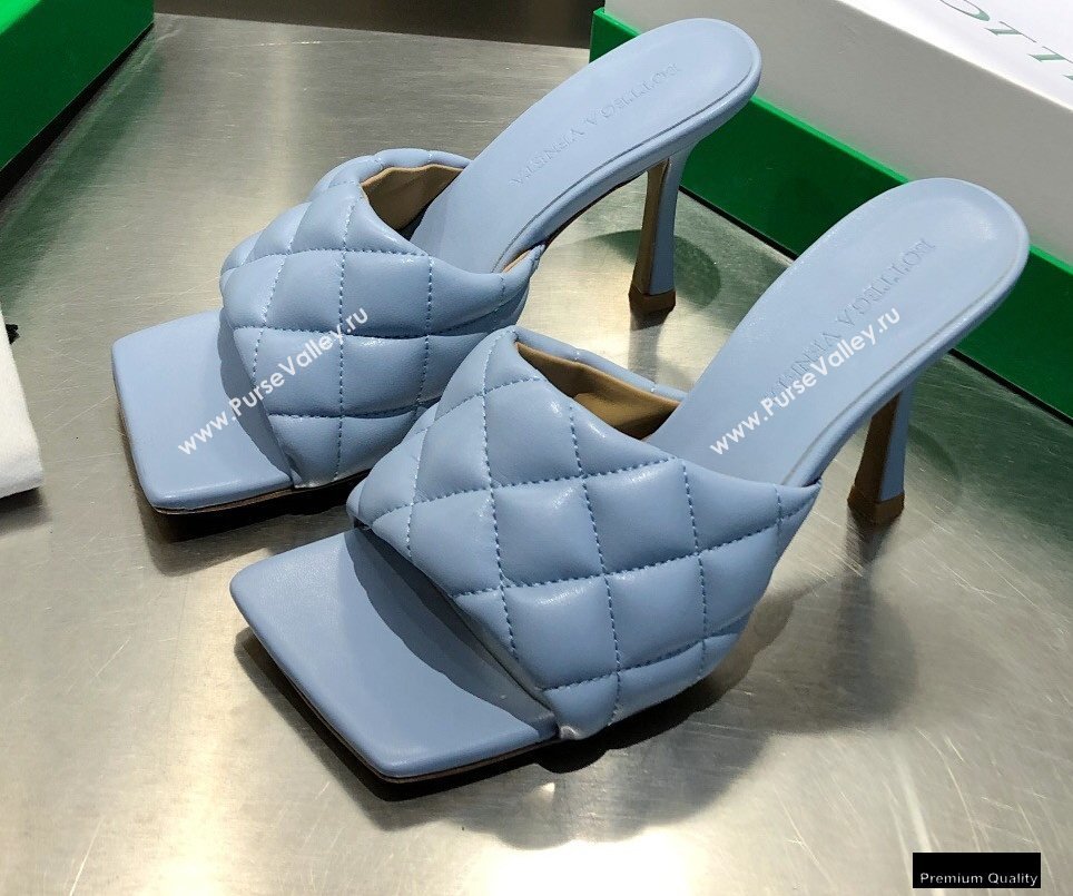 Bottega Veneta Heel 8cm Square Sole Quilted Padded Mules Sandals Baby Blue 2021 (modeng-21010420)