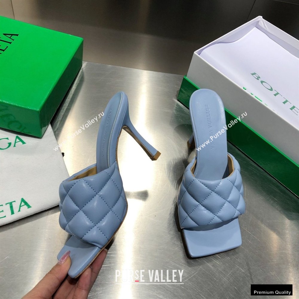 Bottega Veneta Heel 8cm Square Sole Quilted Padded Mules Sandals Baby Blue 2021 (modeng-21010420)
