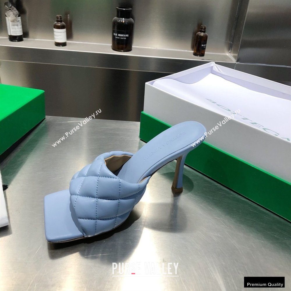 Bottega Veneta Heel 8cm Square Sole Quilted Padded Mules Sandals Baby Blue 2021 (modeng-21010420)