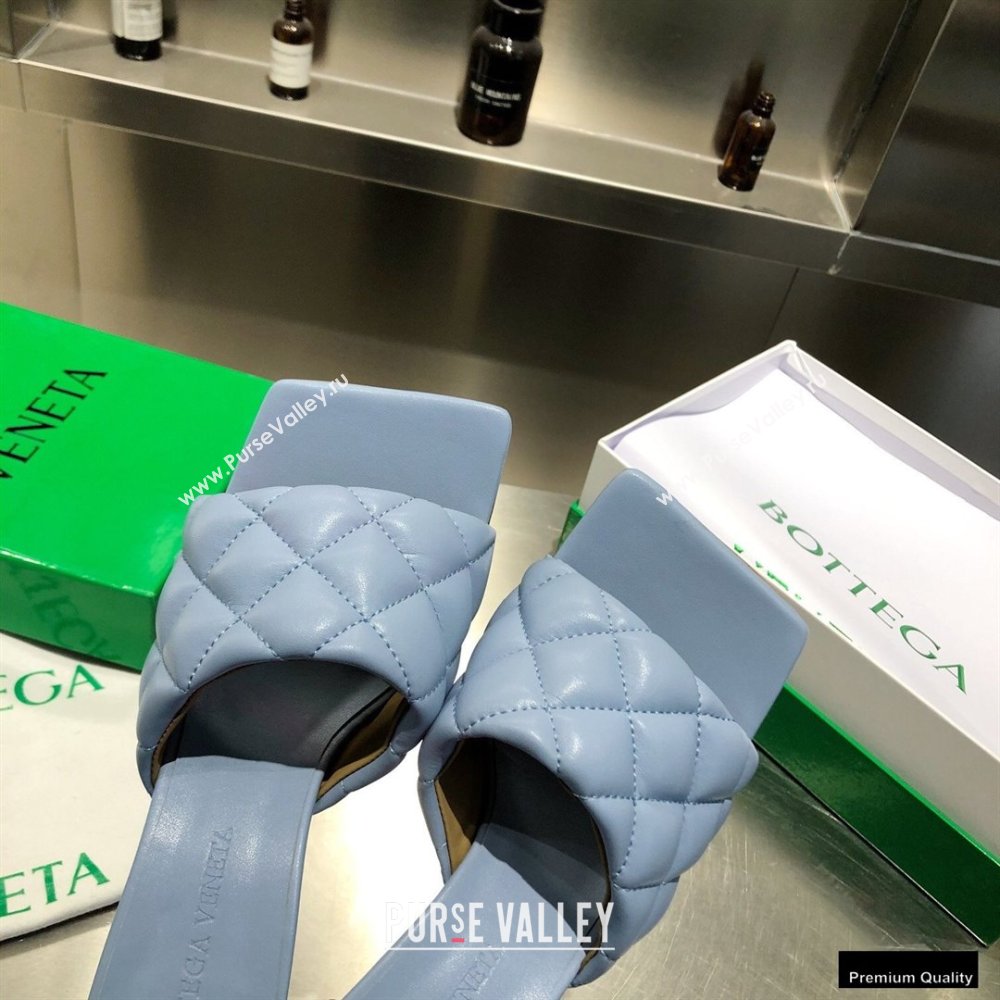 Bottega Veneta Heel 8cm Square Sole Quilted Padded Mules Sandals Baby Blue 2021 (modeng-21010420)