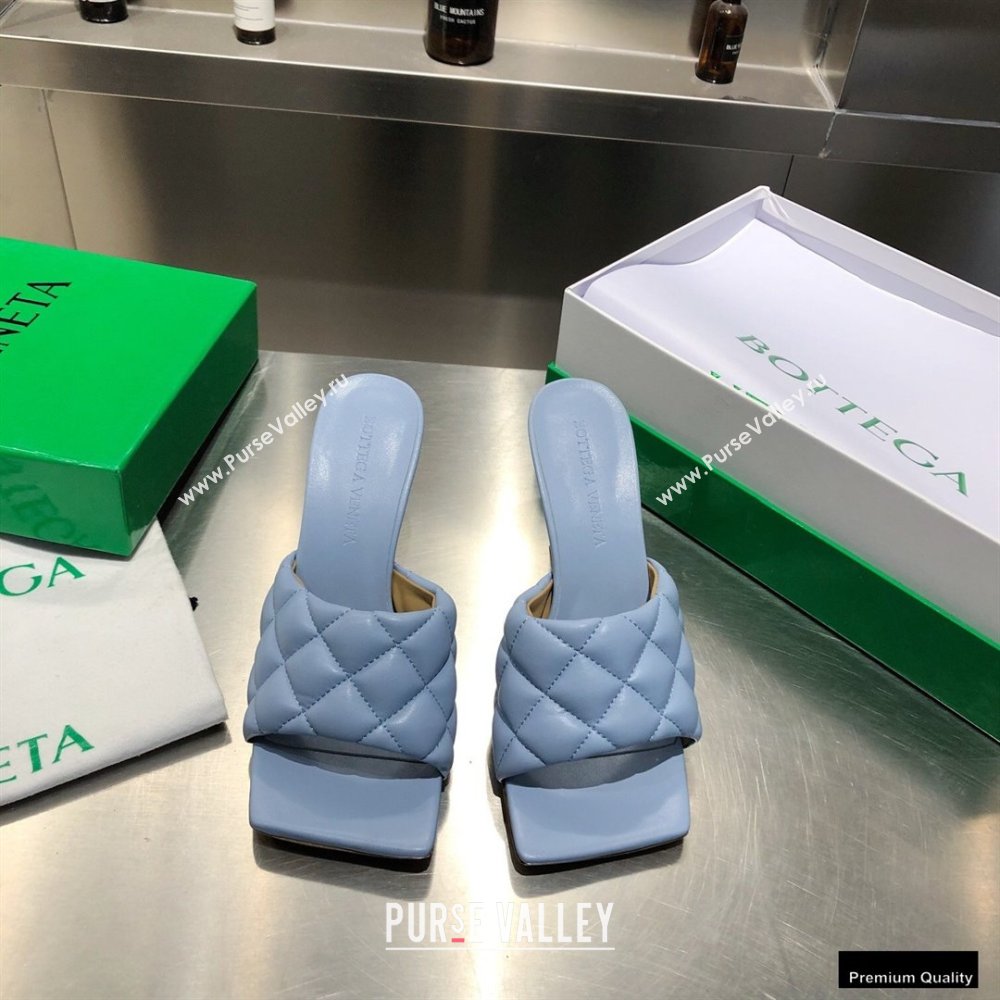 Bottega Veneta Heel 8cm Square Sole Quilted Padded Mules Sandals Baby Blue 2021 (modeng-21010420)
