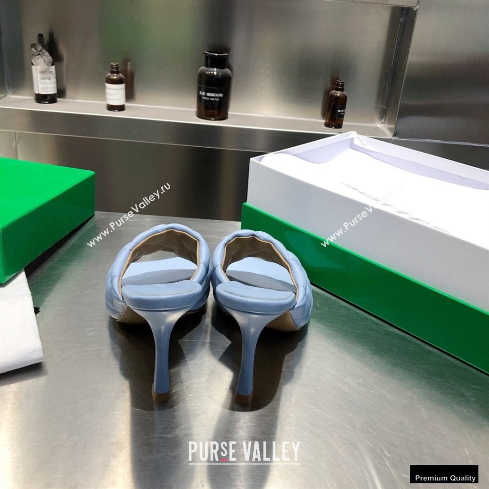 Bottega Veneta Heel 8cm Square Sole Quilted Padded Mules Sandals Baby Blue 2021 (modeng-21010420)