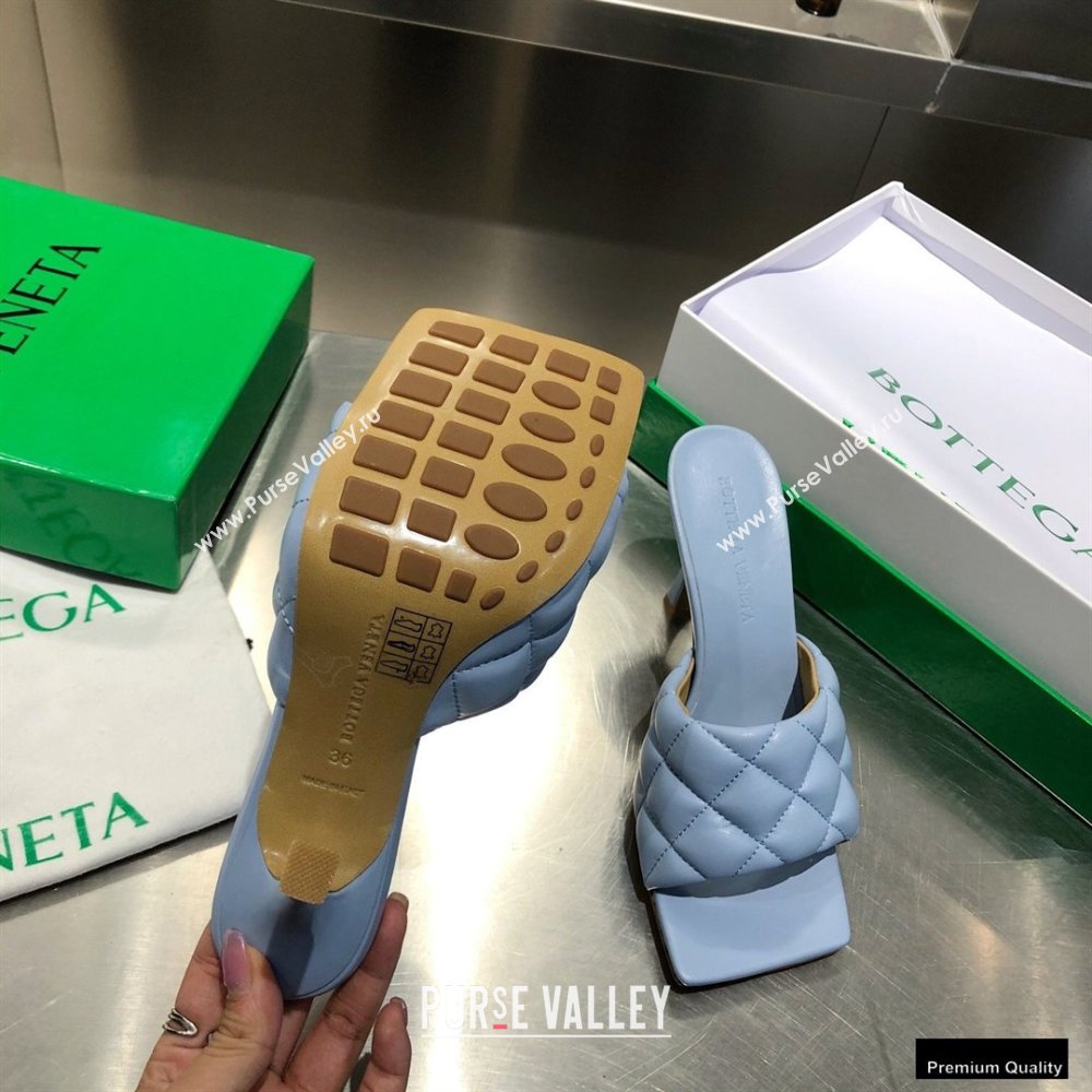 Bottega Veneta Heel 8cm Square Sole Quilted Padded Mules Sandals Baby Blue 2021 (modeng-21010420)