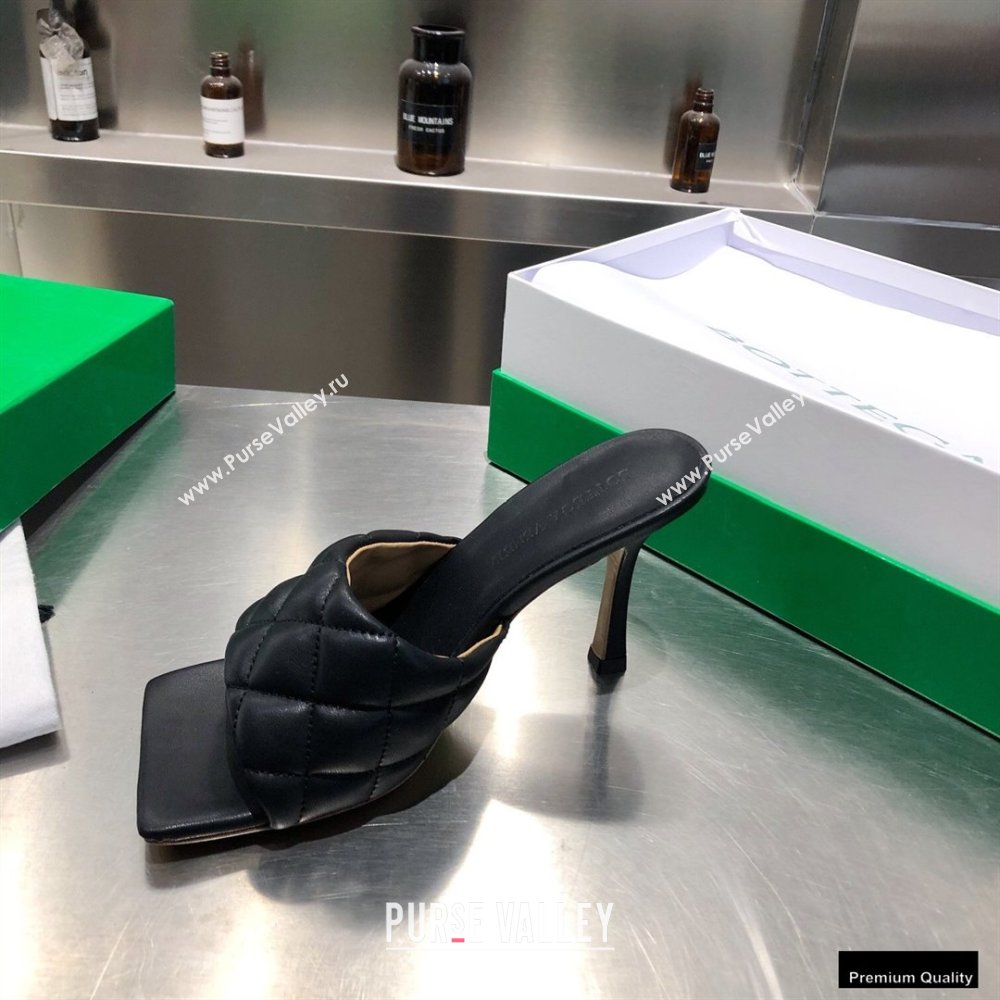 Bottega Veneta Heel 8cm Square Sole Quilted Padded Mules Sandals Black 2021 (modeng-21010413)