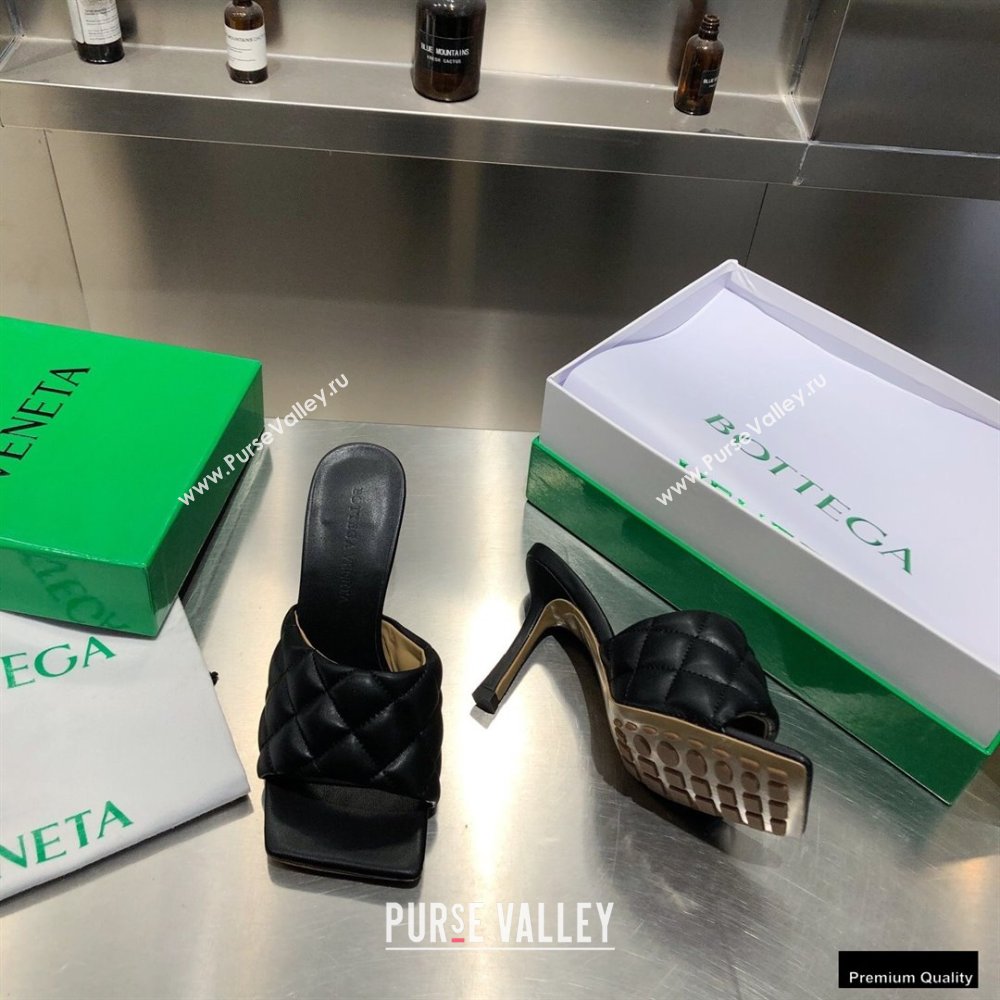 Bottega Veneta Heel 8cm Square Sole Quilted Padded Mules Sandals Black 2021 (modeng-21010413)
