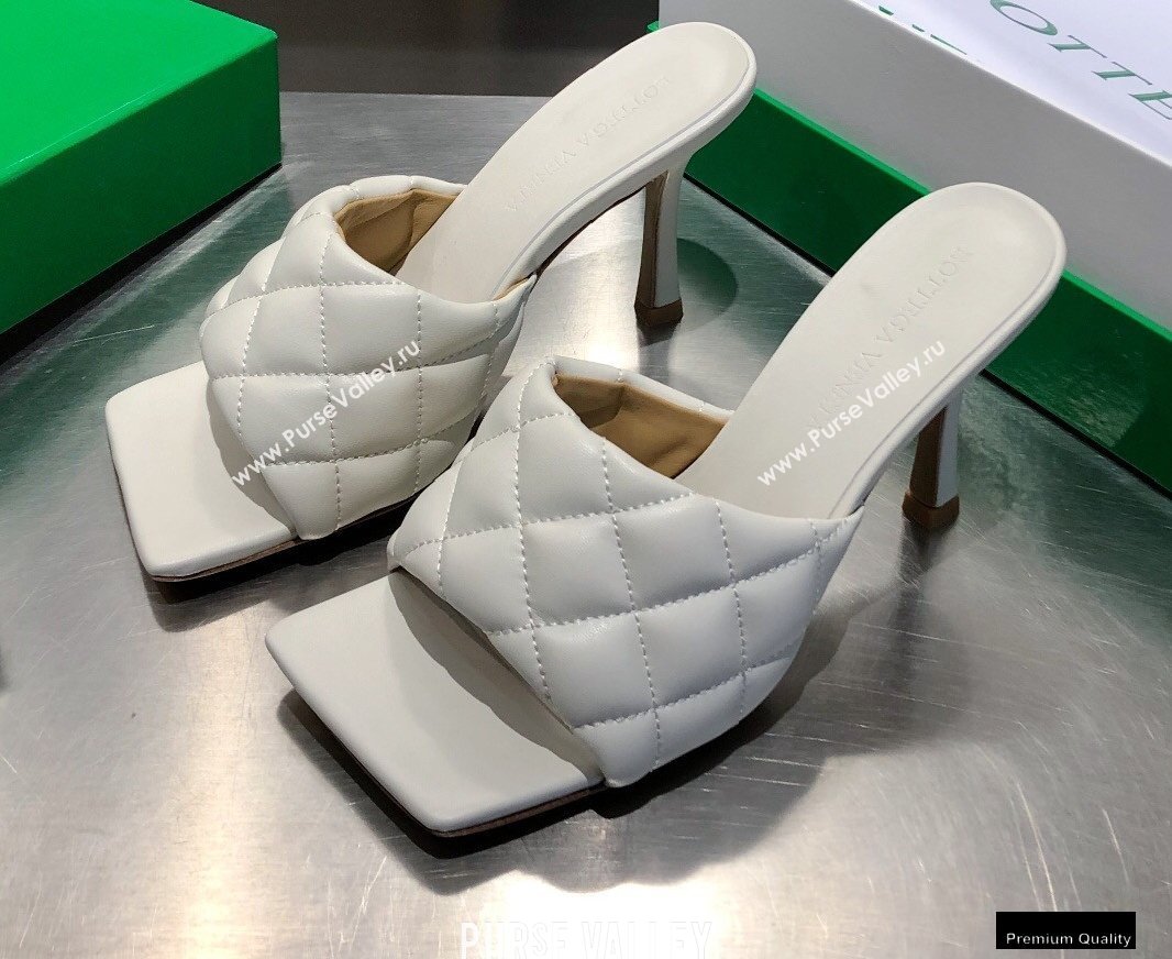 Bottega Veneta Heel 8cm Square Sole Quilted Padded Mules Sandals Creamy 2021 (modeng-21010415)