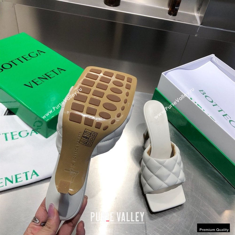 Bottega Veneta Heel 8cm Square Sole Quilted Padded Mules Sandals Creamy 2021 (modeng-21010415)