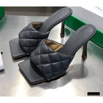 Bottega Veneta Heel 8cm Square Sole Quilted Padded Mules Sandals Dark Gray 2021 (modeng-21010429)