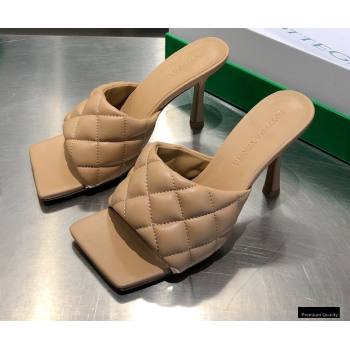 Bottega Veneta Heel 8cm Square Sole Quilted Padded Mules Sandals Beige 2021 (modeng-21010416)