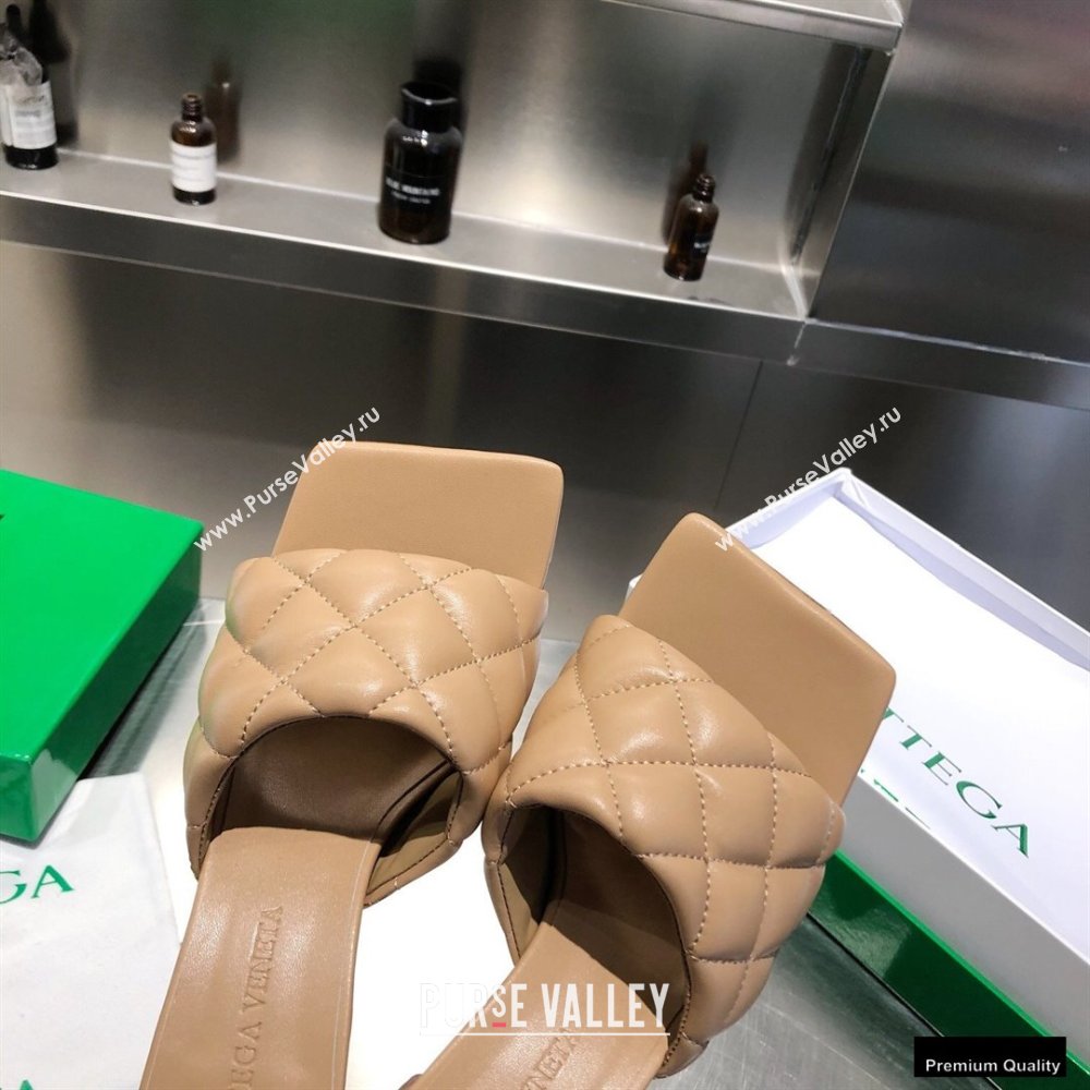 Bottega Veneta Heel 8cm Square Sole Quilted Padded Mules Sandals Beige 2021 (modeng-21010416)