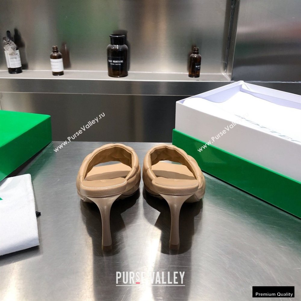 Bottega Veneta Heel 8cm Square Sole Quilted Padded Mules Sandals Beige 2021 (modeng-21010416)