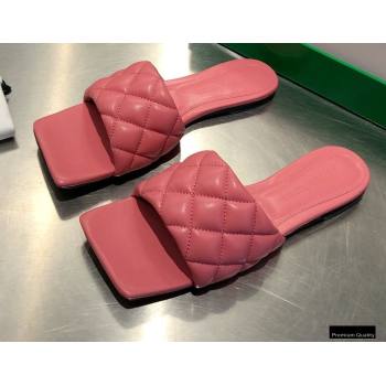 Bottega Veneta Square Sole Quilted Padded Flat Slides Sandals Pink 2021 (modeng-21010436)