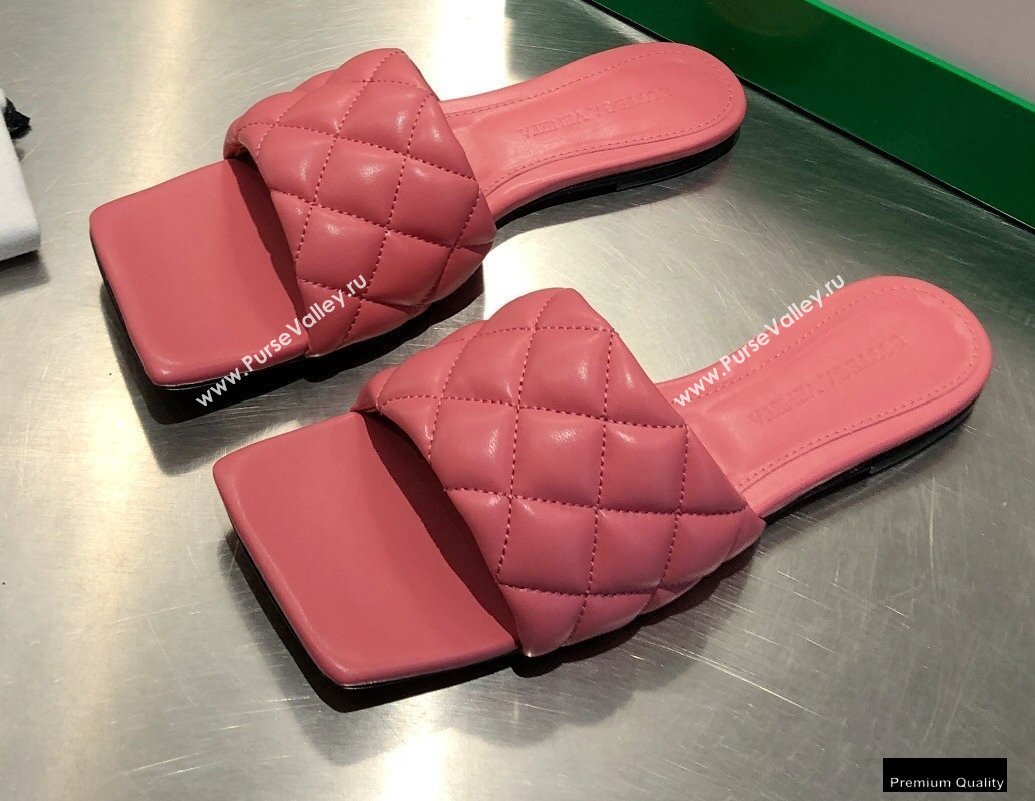 Bottega Veneta Square Sole Quilted Padded Flat Slides Sandals Pink 2021 (modeng-21010436)