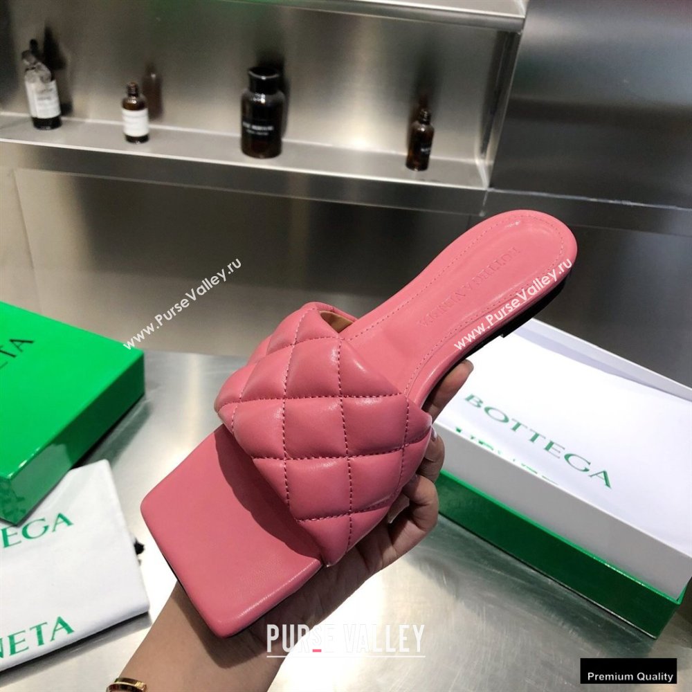Bottega Veneta Square Sole Quilted Padded Flat Slides Sandals Pink 2021 (modeng-21010436)