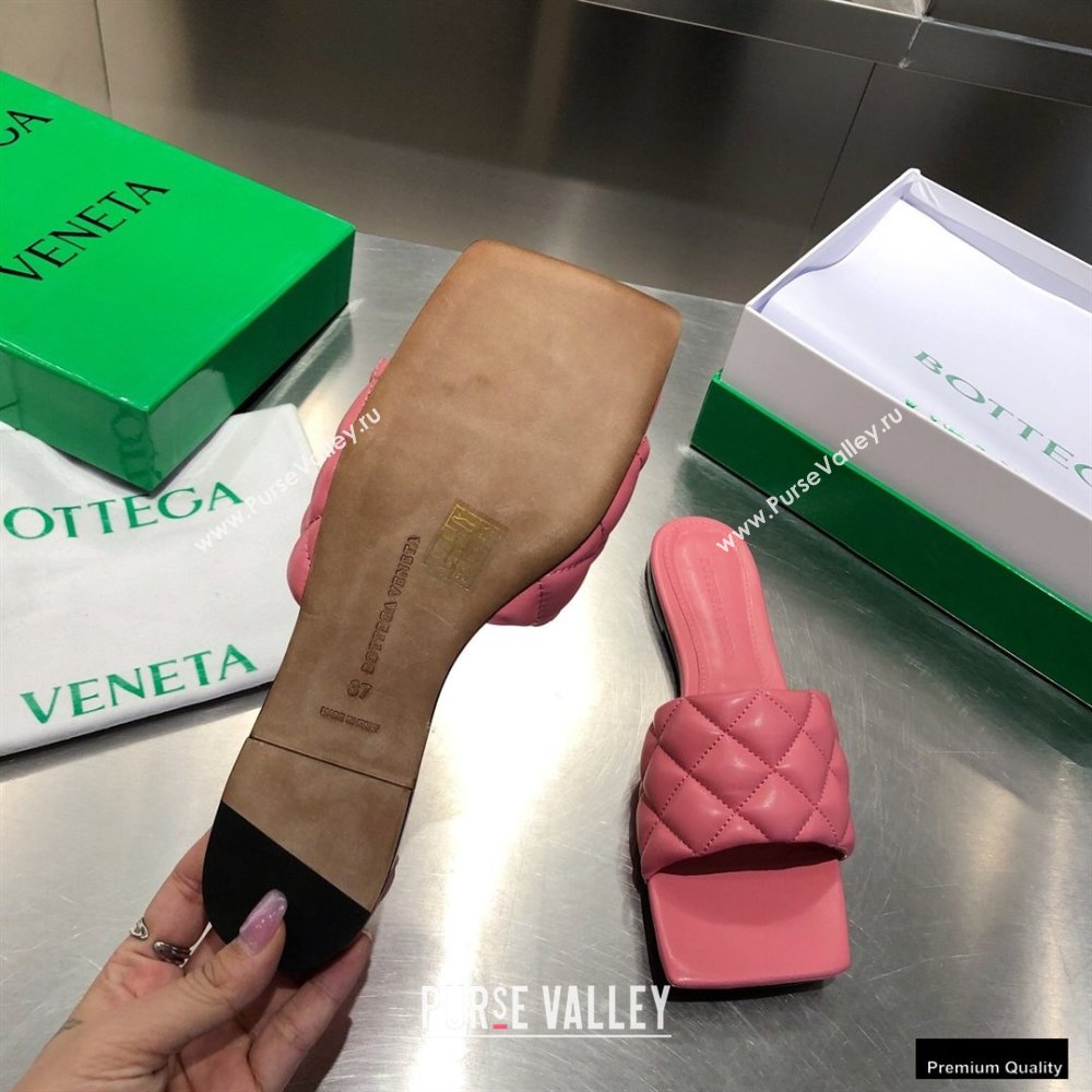 Bottega Veneta Square Sole Quilted Padded Flat Slides Sandals Pink 2021 (modeng-21010436)