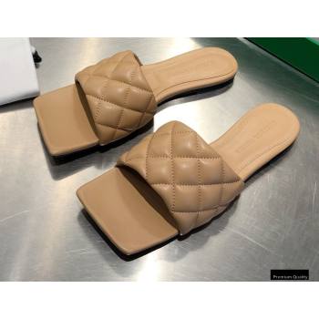 Bottega Veneta Square Sole Quilted Padded Flat Slides Sandals Beige 2021 (modeng-21010434)
