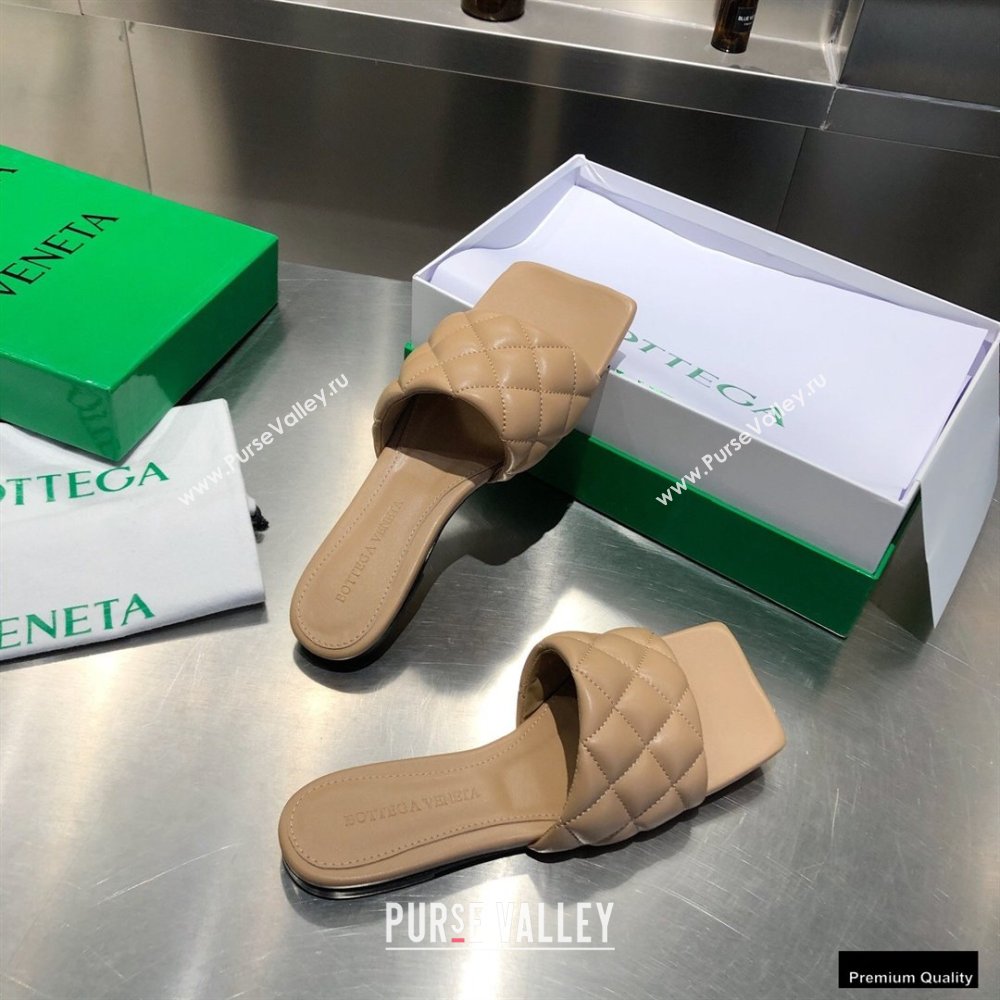 Bottega Veneta Square Sole Quilted Padded Flat Slides Sandals Beige 2021 (modeng-21010434)