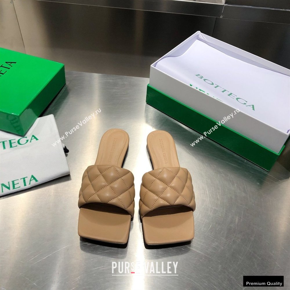 Bottega Veneta Square Sole Quilted Padded Flat Slides Sandals Beige 2021 (modeng-21010434)