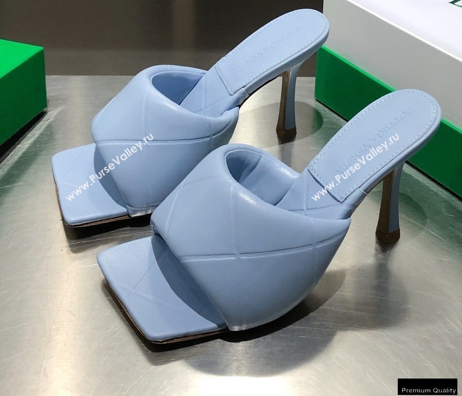 Bottega Veneta Heel 9cm Square Sole Quilted The Rubber Lido Mules Sandals Baby Blue 2021 (modeng-21010457)