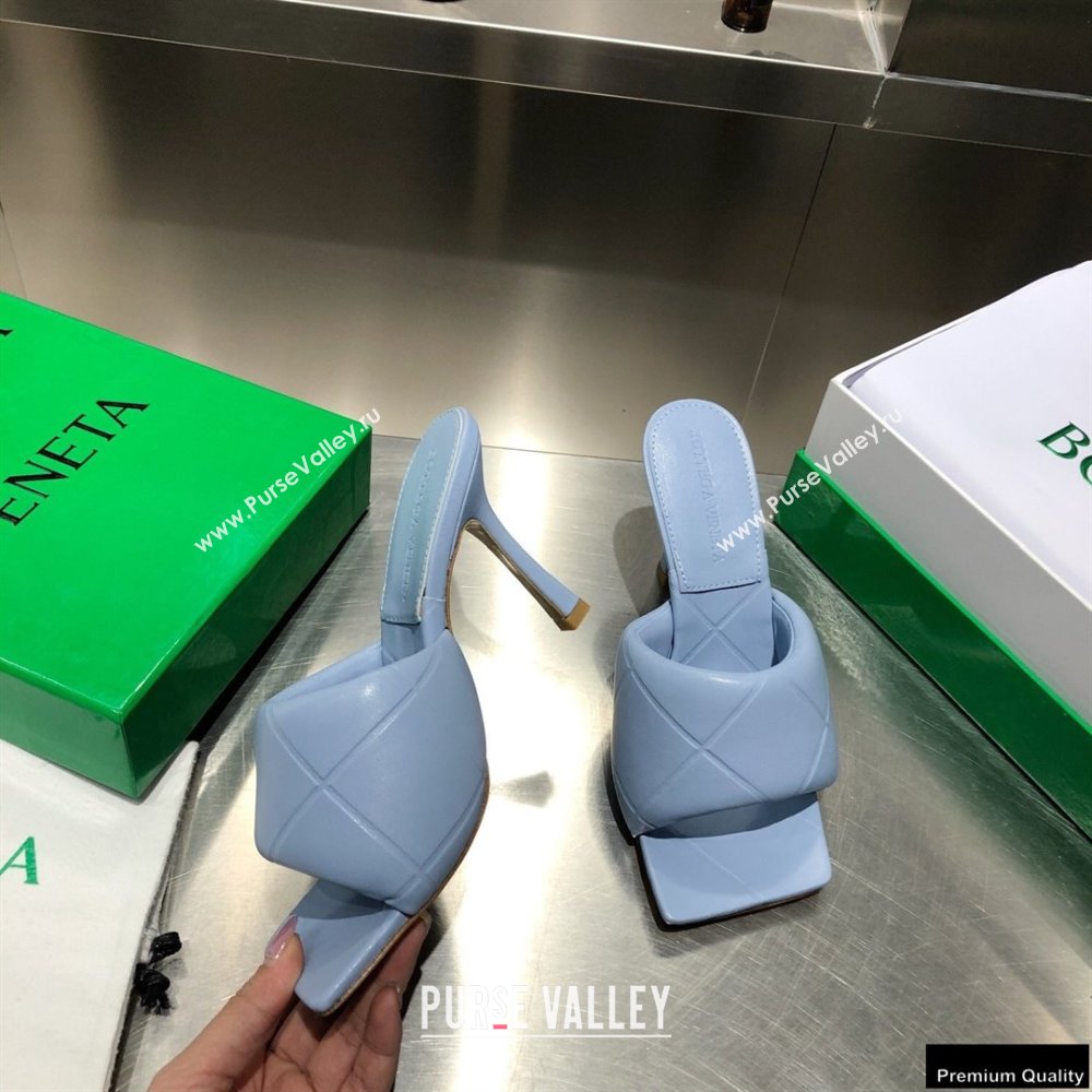 Bottega Veneta Heel 9cm Square Sole Quilted The Rubber Lido Mules Sandals Baby Blue 2021 (modeng-21010457)