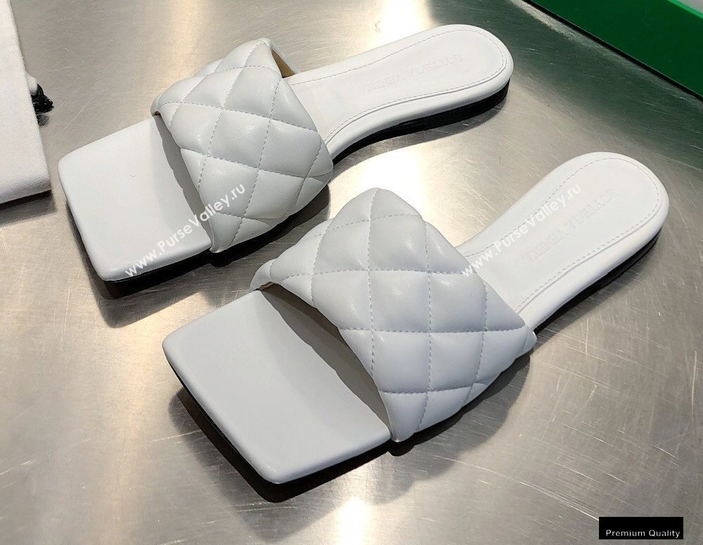 Bottega Veneta Square Sole Quilted Padded Flat Slides Sandals White 2021 (modeng-21010432)