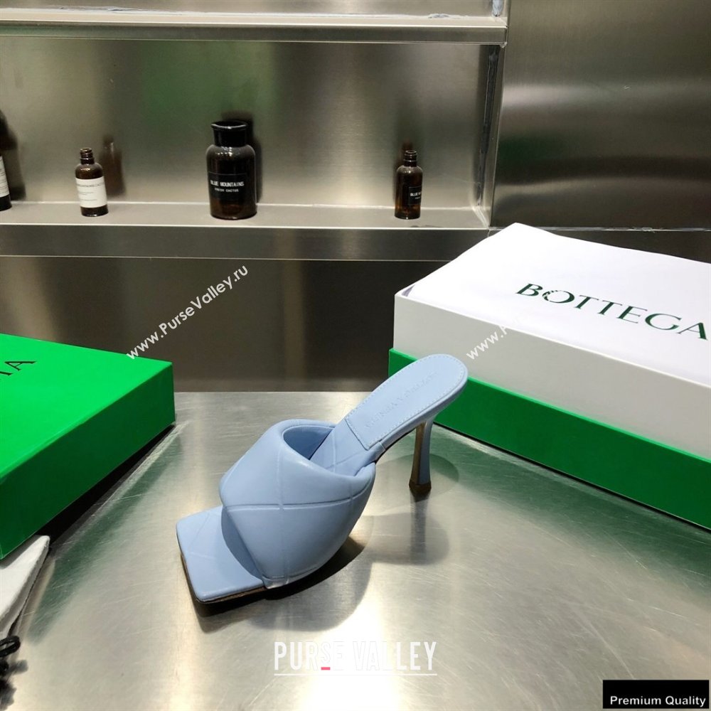 Bottega Veneta Heel 9cm Square Sole Quilted The Rubber Lido Mules Sandals Baby Blue 2021 (modeng-21010457)