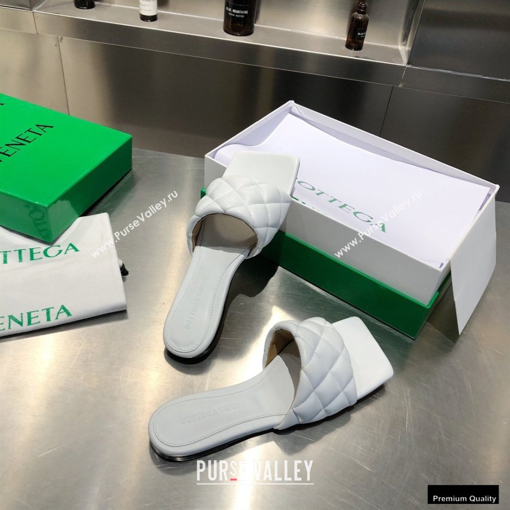 Bottega Veneta Square Sole Quilted Padded Flat Slides Sandals White 2021 (modeng-21010432)