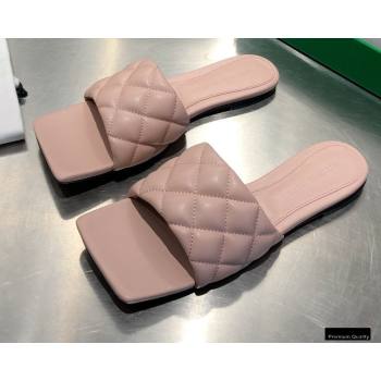 Bottega Veneta Square Sole Quilted Padded Flat Slides Sandals Nude Pink 2021 (modeng-21010446)