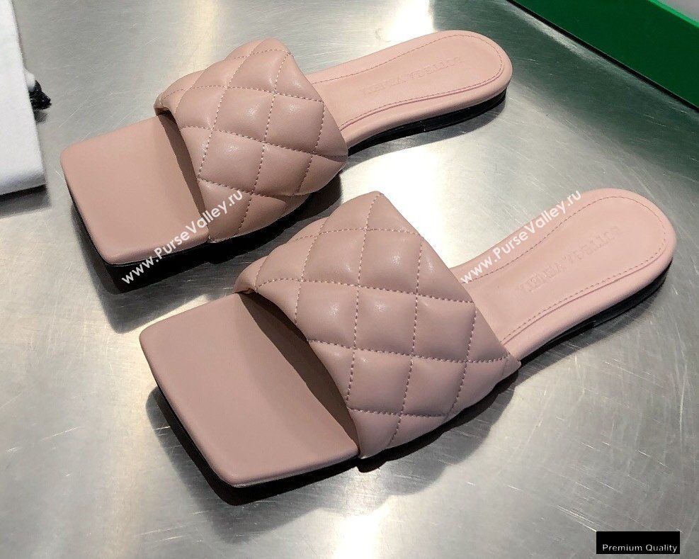 Bottega Veneta Square Sole Quilted Padded Flat Slides Sandals Nude Pink 2021 (modeng-21010446)