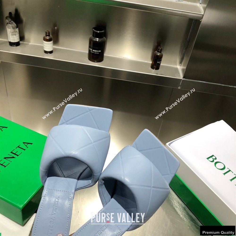 Bottega Veneta Heel 9cm Square Sole Quilted The Rubber Lido Mules Sandals Baby Blue 2021 (modeng-21010457)