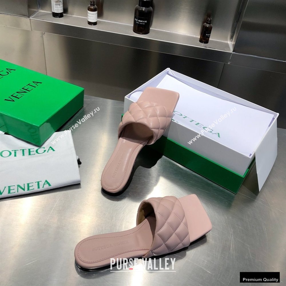 Bottega Veneta Square Sole Quilted Padded Flat Slides Sandals Nude Pink 2021 (modeng-21010446)