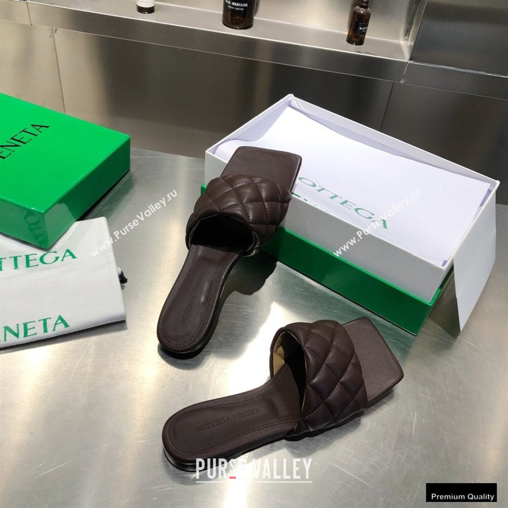 Bottega Veneta Square Sole Quilted Padded Flat Slides Sandals Coffee 2021 (modeng-21010448)