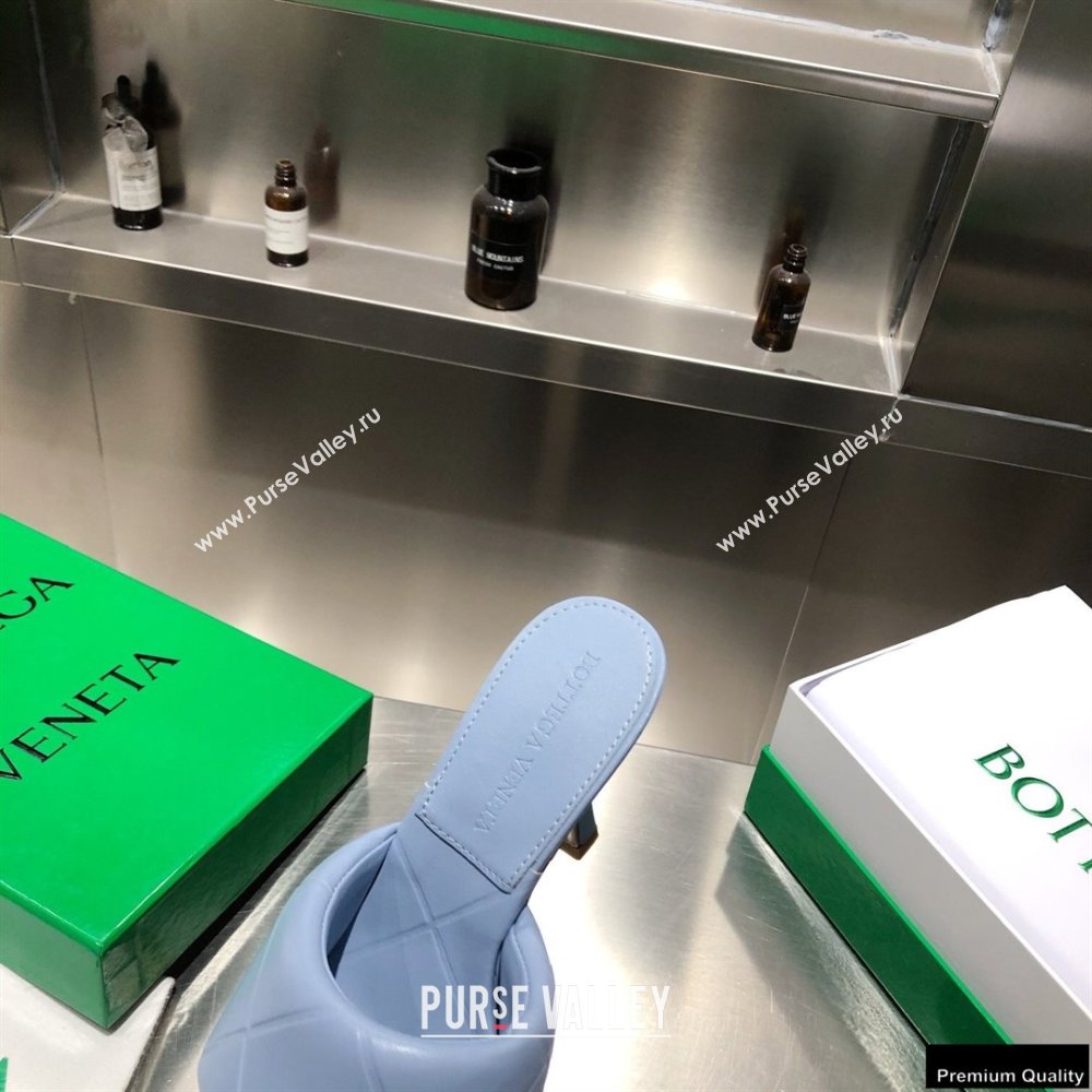 Bottega Veneta Heel 9cm Square Sole Quilted The Rubber Lido Mules Sandals Baby Blue 2021 (modeng-21010457)