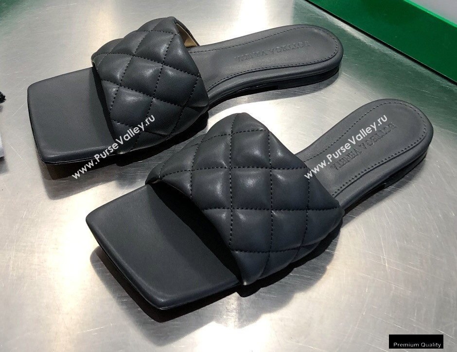 Bottega Veneta Square Sole Quilted Padded Flat Slides Sandals Dark Gray 2021 (modeng-21010447)