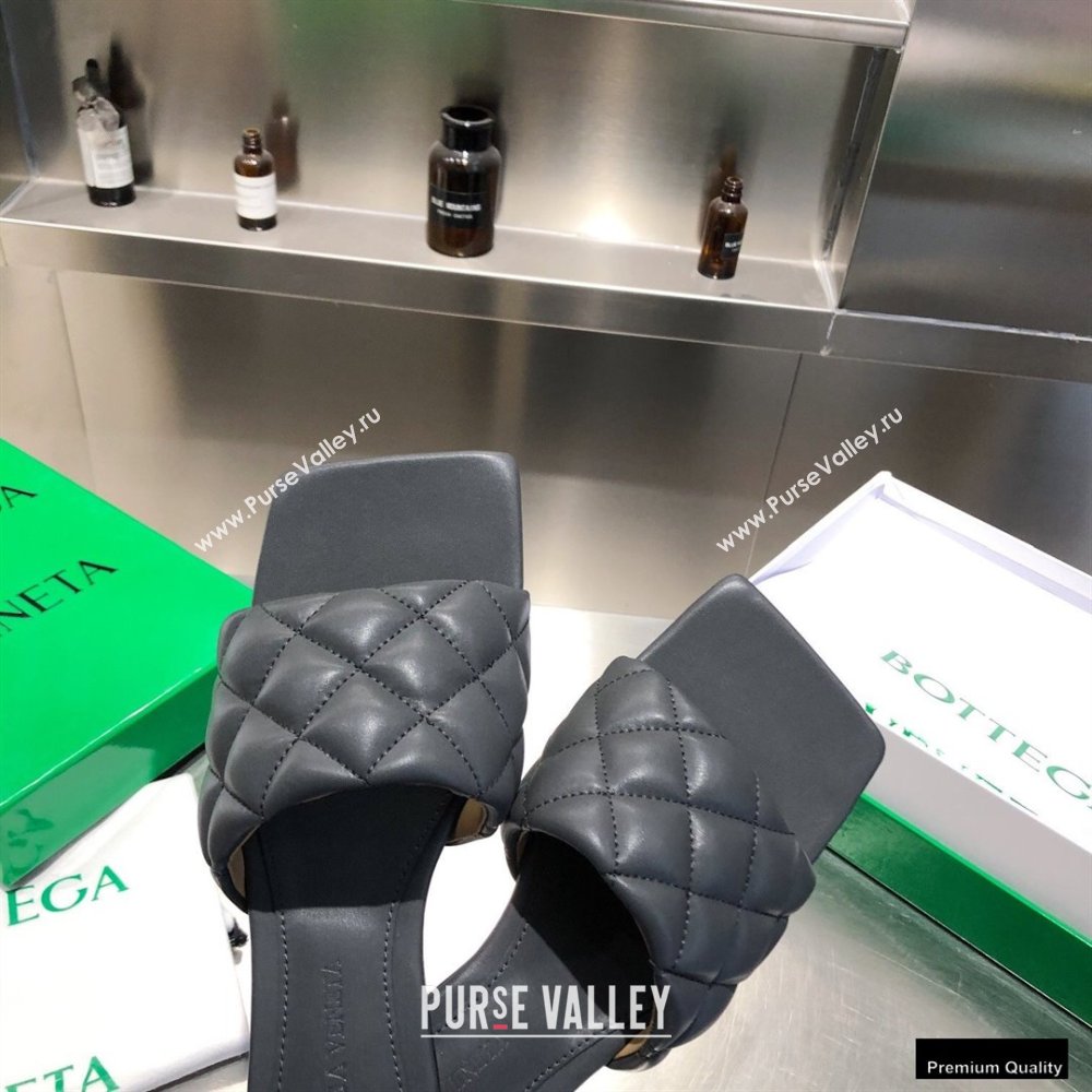 Bottega Veneta Square Sole Quilted Padded Flat Slides Sandals Dark Gray 2021 (modeng-21010447)