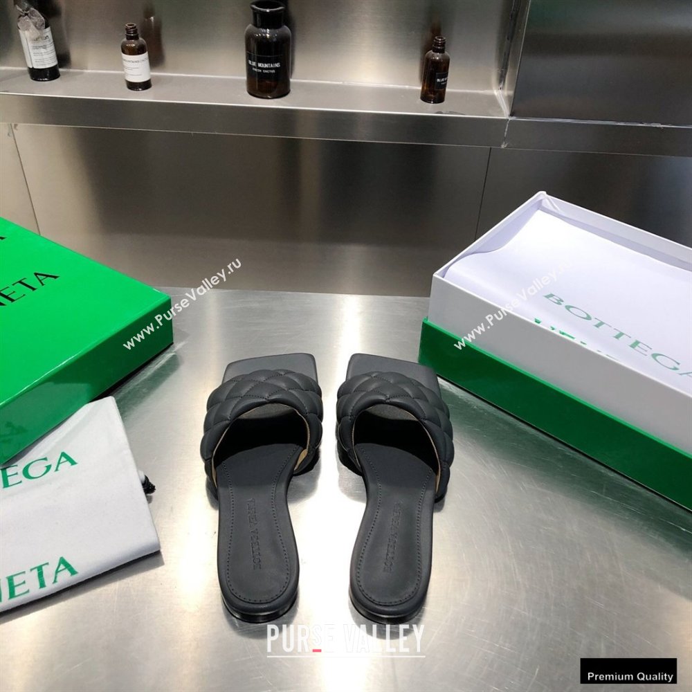 Bottega Veneta Square Sole Quilted Padded Flat Slides Sandals Dark Gray 2021 (modeng-21010447)