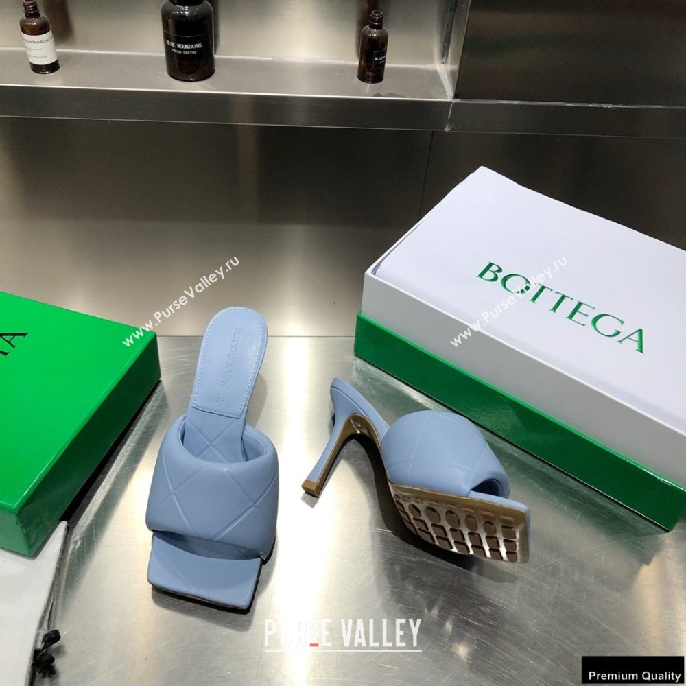 Bottega Veneta Heel 9cm Square Sole Quilted The Rubber Lido Mules Sandals Baby Blue 2021 (modeng-21010457)