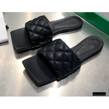 Bottega Veneta Square Sole Quilted Padded Flat Slides Sandals Black 2021 (modeng-21010431)