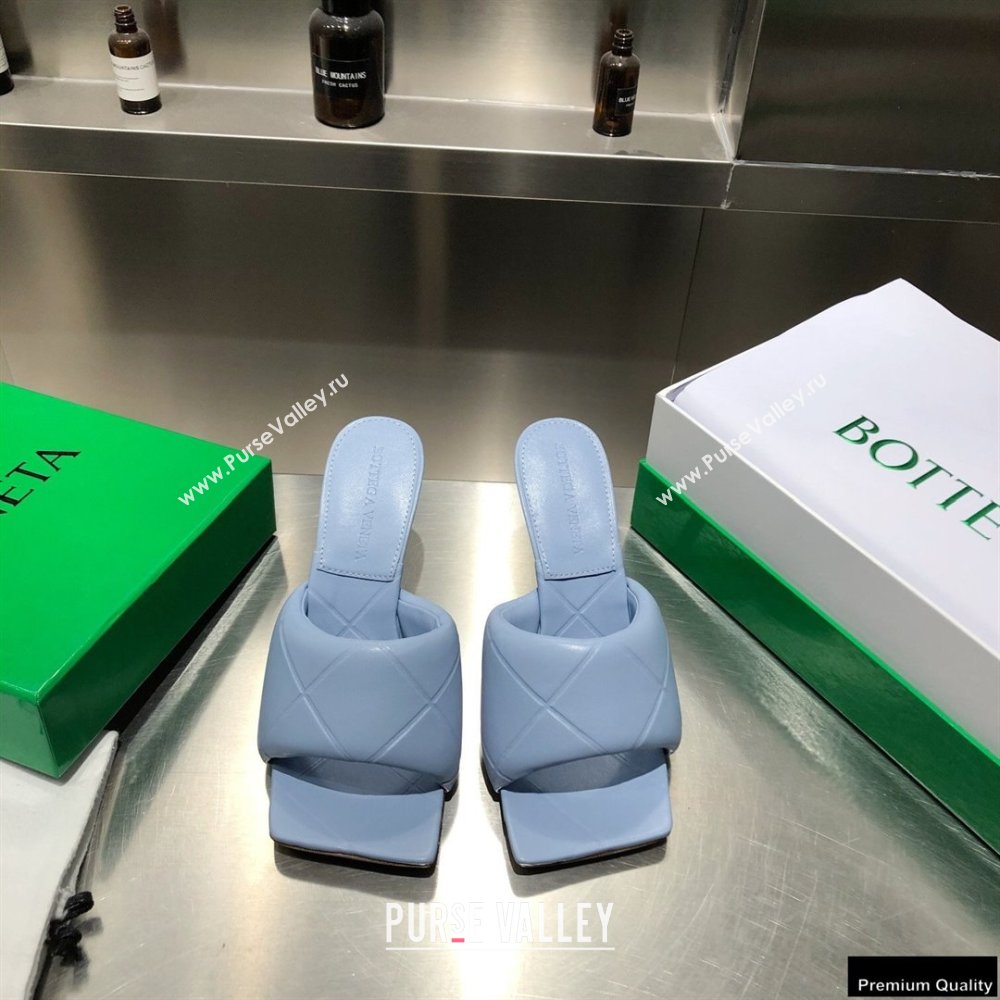 Bottega Veneta Heel 9cm Square Sole Quilted The Rubber Lido Mules Sandals Baby Blue 2021 (modeng-21010457)