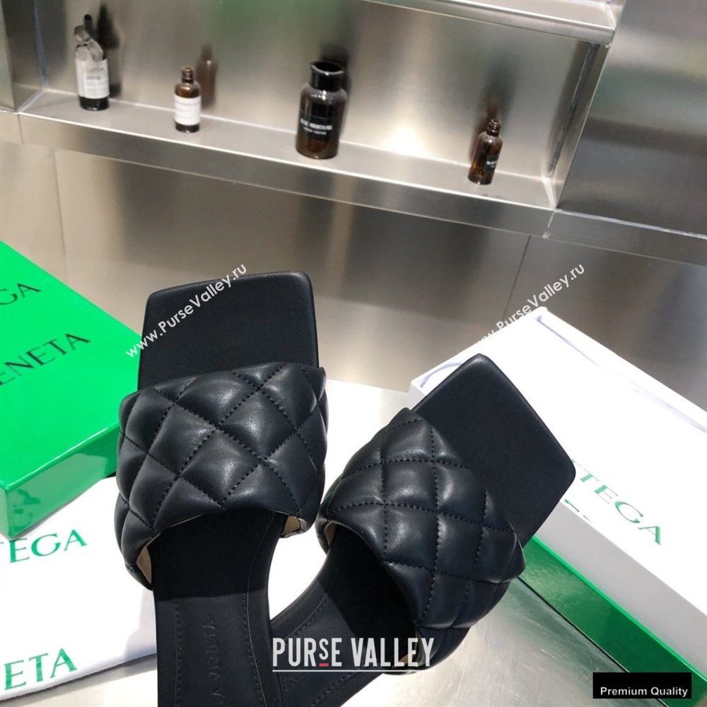 Bottega Veneta Square Sole Quilted Padded Flat Slides Sandals Black 2021 (modeng-21010431)