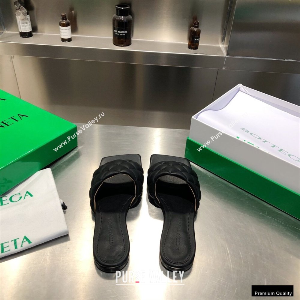 Bottega Veneta Square Sole Quilted Padded Flat Slides Sandals Black 2021 (modeng-21010431)