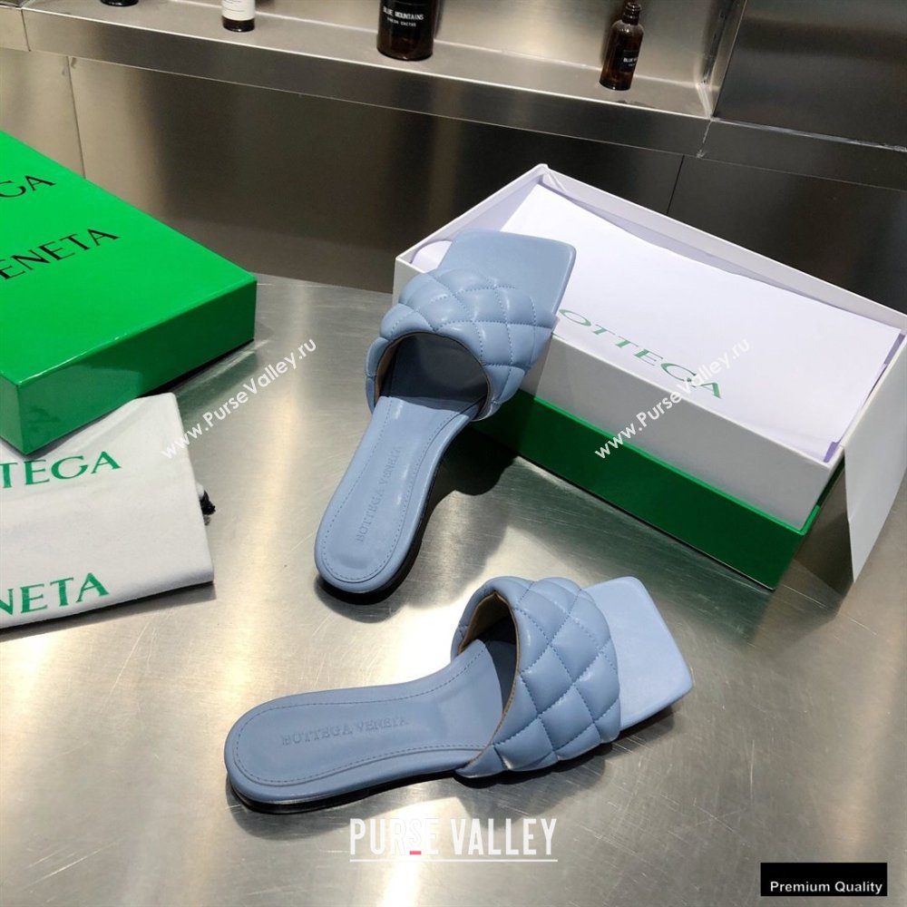 Bottega Veneta Square Sole Quilted Padded Flat Slides Sandals Baby Blue 2021 (modeng-21010438)