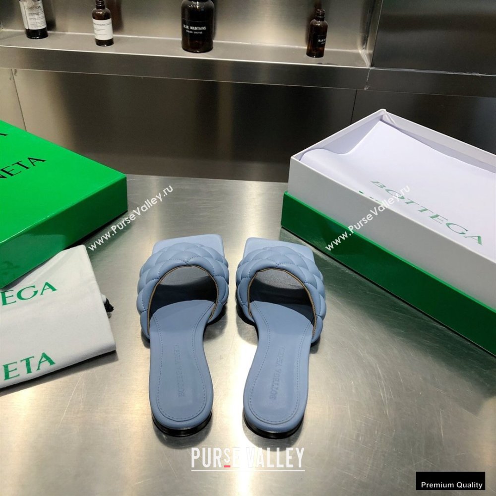 Bottega Veneta Square Sole Quilted Padded Flat Slides Sandals Baby Blue 2021 (modeng-21010438)