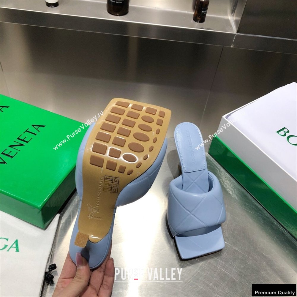 Bottega Veneta Heel 9cm Square Sole Quilted The Rubber Lido Mules Sandals Baby Blue 2021 (modeng-21010457)