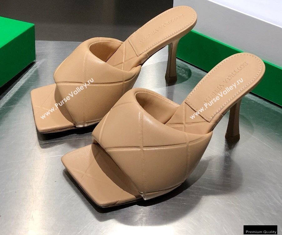 Bottega Veneta Heel 9cm Square Sole Quilted The Rubber Lido Mules Sandals Beige 2021 (modeng-21010453)