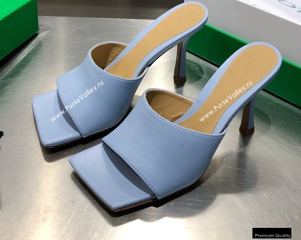 Bottega Veneta Heel 9cm Square Sole Stretch Mules Sandals Baby Blue 2021 (modeng-21010401)