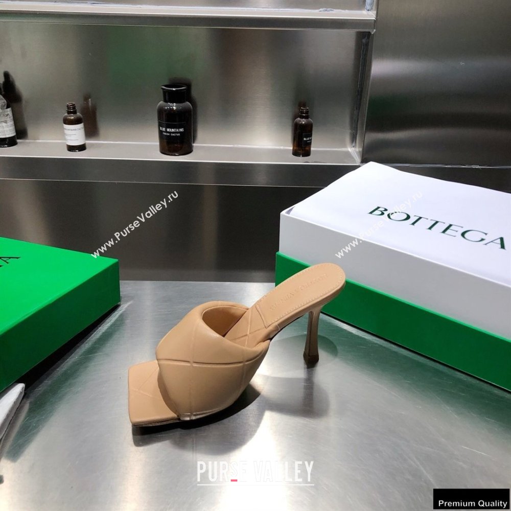 Bottega Veneta Heel 9cm Square Sole Quilted The Rubber Lido Mules Sandals Beige 2021 (modeng-21010453)