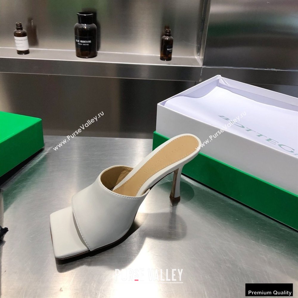 Bottega Veneta Heel 9cm Square Sole Stretch Mules Sandals Creamy 2021 (modeng-21010406)