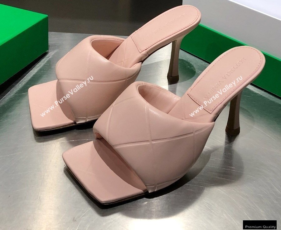 Bottega Veneta Heel 9cm Square Sole Quilted The Rubber Lido Mules Sandals Nude Pink 2021 (modeng-21010465)