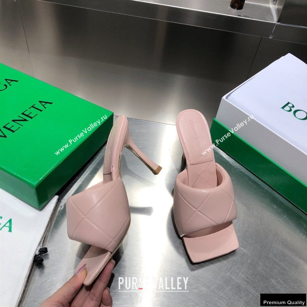Bottega Veneta Heel 9cm Square Sole Quilted The Rubber Lido Mules Sandals Nude Pink 2021 (modeng-21010465)